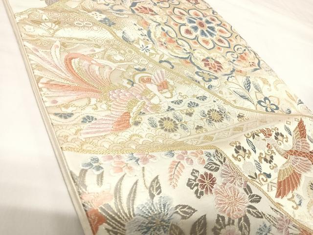 平和屋着物◎六通柄袋帯 唐織 正倉院鳳凰花文 金糸 正絹 逸品 AABK0985yx