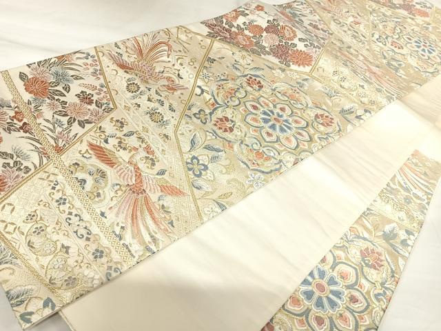 平和屋着物◎六通柄袋帯 唐織 正倉院鳳凰花文 金糸 正絹 逸品 AABK0985yx