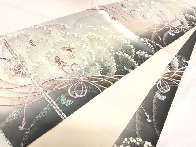 平和屋着物◎六通柄袋帯 唐織 水辺の詩 蝶 金銀糸 正絹 逸品 AABK0987yx