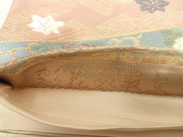 平和屋着物◎六通柄袋帯 唐織 彩花裂取り文 金綾錦 正絹 逸品 AABK0993yx