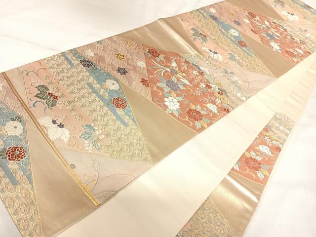 平和屋着物◎六通柄袋帯 唐織 彩花裂取り文 金綾錦 正絹 逸品 AABK0993yx