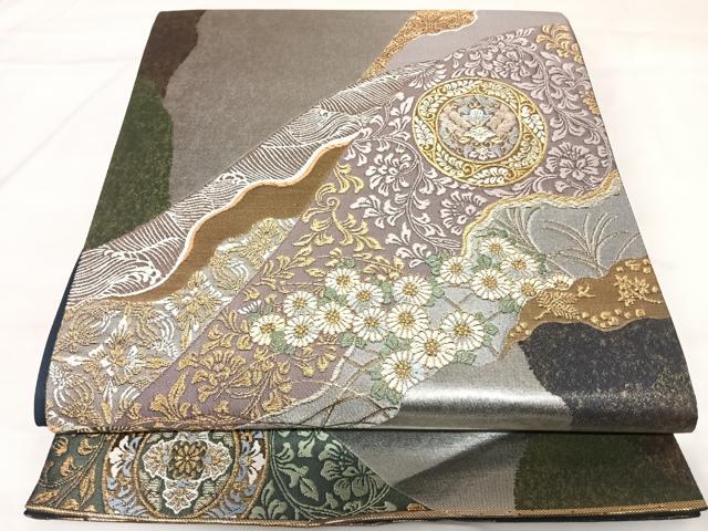 平和屋着物◎六通柄袋帯 唐織 山重正倉文 金銀糸 正絹 逸品 AABK0994yx