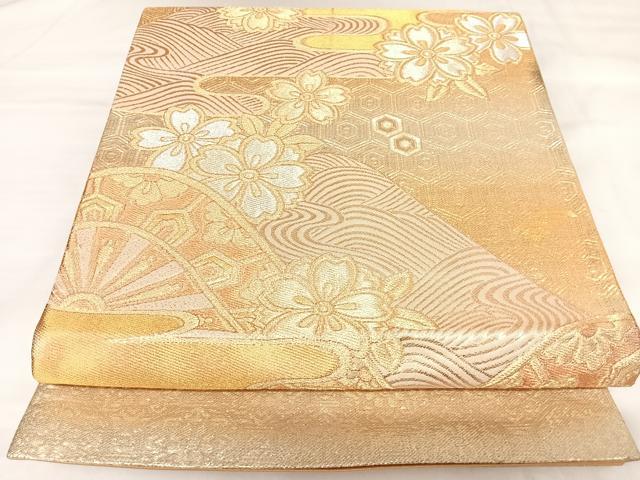 平和屋着物◎西陣 六通柄袋帯 片輪車花文 金銀糸 正絹 逸品 AABK0996yx