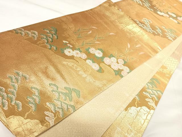 平和屋着物◎佐賀錦 六通柄袋帯 唐織 流水花文 金銀糸 正絹 逸品 AABK0998yx