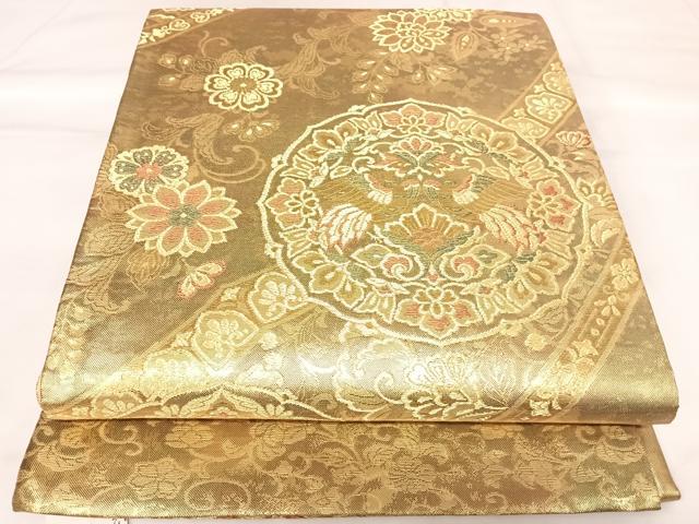 平和屋着物◎西陣 六通柄袋帯 向かい鳥花文 金糸 正絹 逸品 AABK0999yx