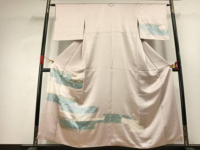 平和屋着物●訪問着 絞り 刺繍 霞取り吉祥文 銀彩 正絹 逸品 AABK1005fy