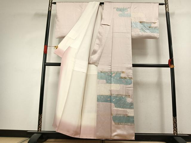 平和屋着物●訪問着 絞り 刺繍 霞取り吉祥文 銀彩 正絹 逸品 AABK1005fy