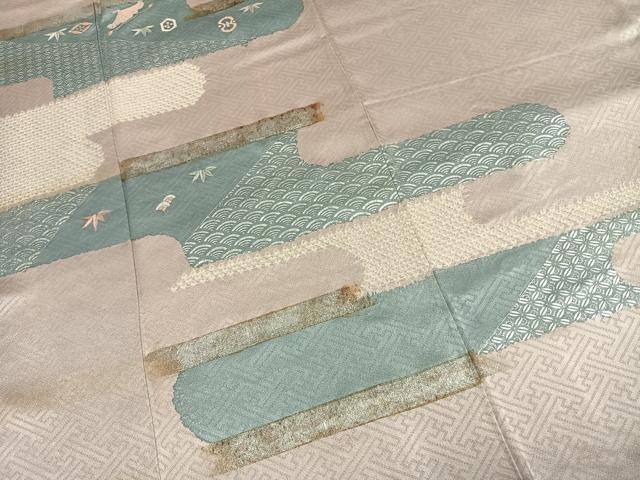 平和屋着物●訪問着 絞り 刺繍 霞取り吉祥文 銀彩 正絹 逸品 AABK1005fy