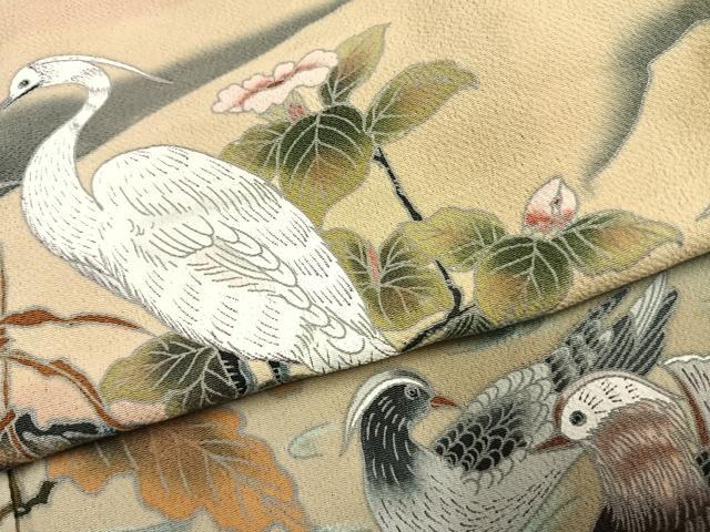 平和屋着物●等楊雪舟 黒留袖 花鳥図 暈し染め 正絹 逸品 AABK1007fy