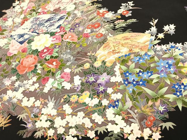 平和屋着物●本加賀友禅作家 土田双園 黒留袖 地紙花文 正絹 逸品 AABK1009fy