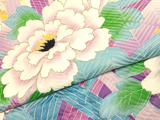 平和屋着物●豪華振袖 草花文 暈し染め 金彩 正絹 逸品 AABK1011fy