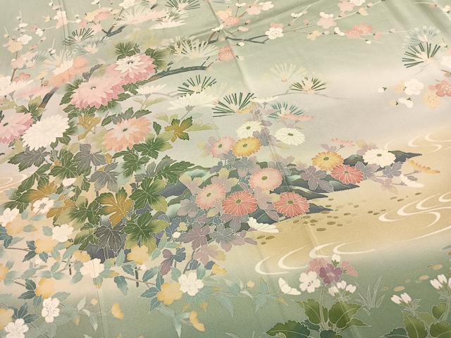 平和屋着物●訪問着 友禅 作家物 草花文 暈し染め 正絹 逸品 AABK1012fy