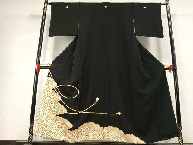 平和屋着物●豪華黒留袖 駒刺繍 雲取り七宝花文 金彩 正絹 逸品 未使用 AABK1013fy