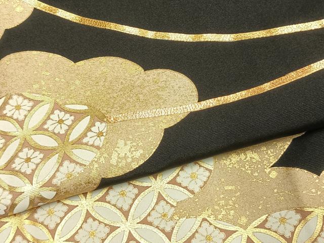 平和屋着物●豪華黒留袖 駒刺繍 雲取り七宝花文 金彩 正絹 逸品 未使用 AABK1013fy