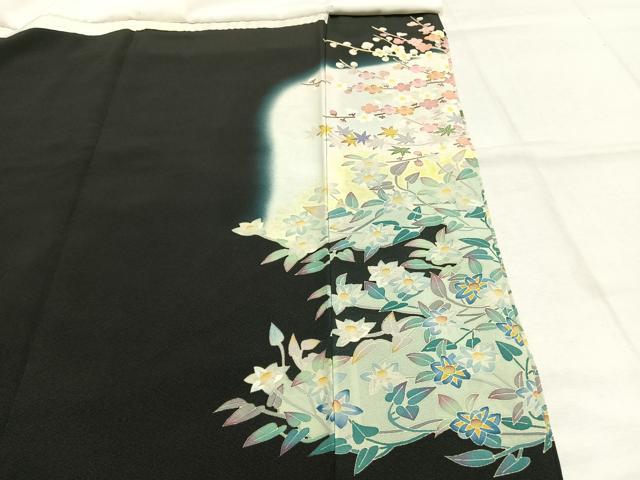平和屋着物●本加賀友禅作家 百貫華峰 黒留袖 枝梅文 暈し染め 正絹 逸品 AABK1014fy
