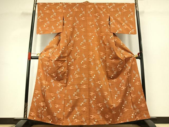 平和屋着物●上質な紬 絣文様 正絹 逸品 AABK1016fy