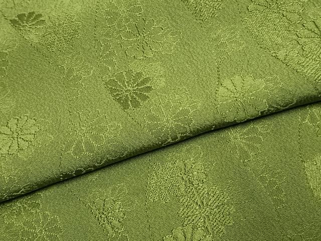 平和屋着物●上質な色無地 立涌花地紋 草色 正絹 逸品 AABK1023fy