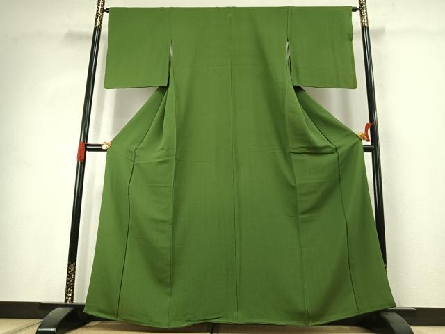 平和屋着物●上質な色無地 松葉色 正絹 逸品 未使用 AABK1024fy