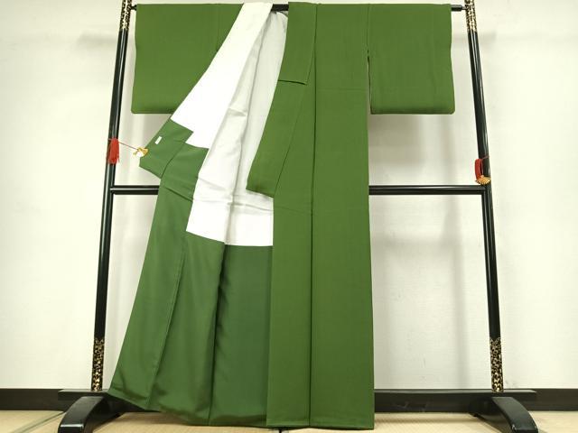 平和屋着物●上質な色無地 松葉色 正絹 逸品 未使用 AABK1024fy