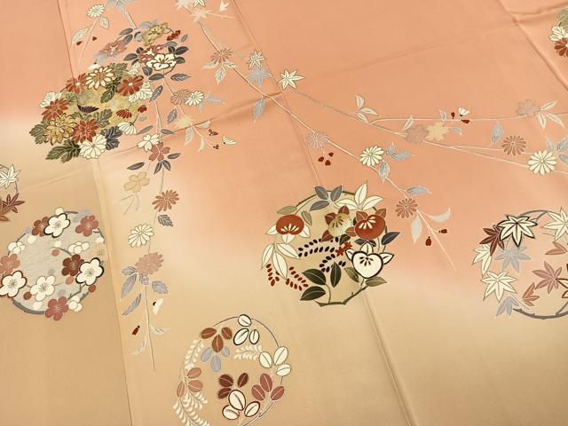 平和屋着物●創業460年・千總 訪問着 駒刺繍 草花文 暈し染め 金彩 正絹 逸品 AABK1025fy