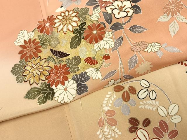 平和屋着物●創業460年・千總 訪問着 駒刺繍 草花文 暈し染め 金彩 正絹 逸品 AABK1025fy