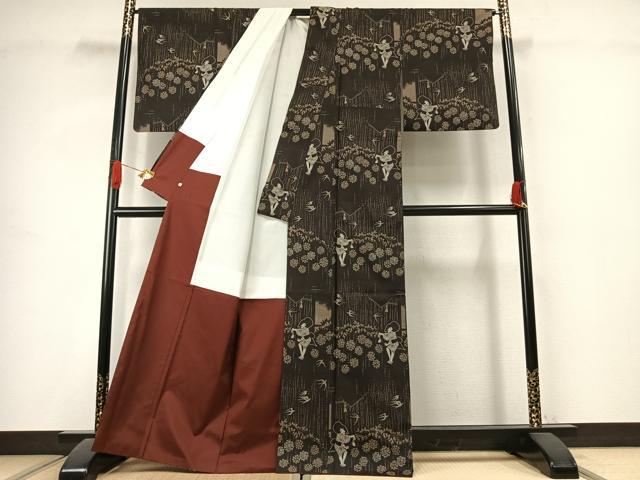 平和屋着物●白泥染の第一人者・絣の魔術師 恵積五郎 本場大島紬 恵大島織物謹製 9マルキ 総絣 人物花鳥文 さが美扱い 逸品 AABK1026fy