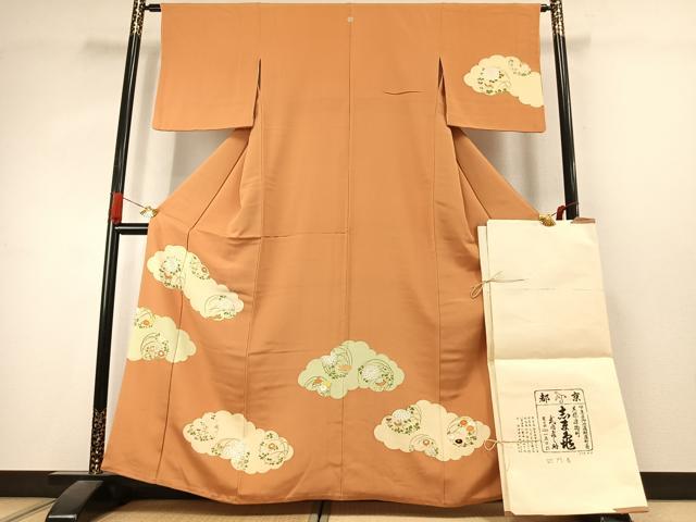 平和屋着物●銀座 志ま亀 訪問着 雲取り花文 金彩 たとう紙付き 正絹 逸品 AABK1028fy