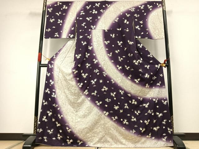 平和屋着物●訪問着 総刺繍 草花文 暈し染め 金糸 ロング丈 正絹 逸品 AABK1030fy