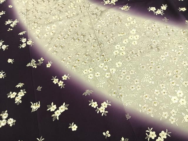 平和屋着物●訪問着 総刺繍 草花文 暈し染め 金糸 ロング丈 正絹 逸品 AABK1030fy