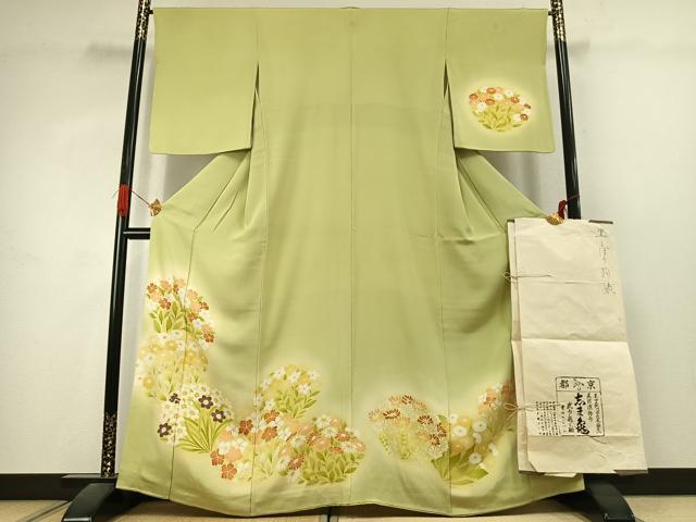 平和屋着物●銀座 志ま亀 訪問着 草花文 暈し染め たとう紙付き 正絹 逸品 AABK1032fy