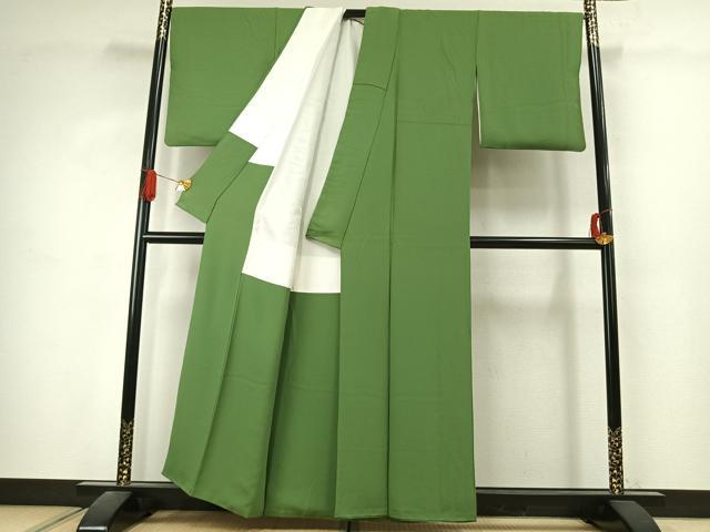 平和屋着物●上質な色無地 松葉色 正絹 逸品 AABK1034fy