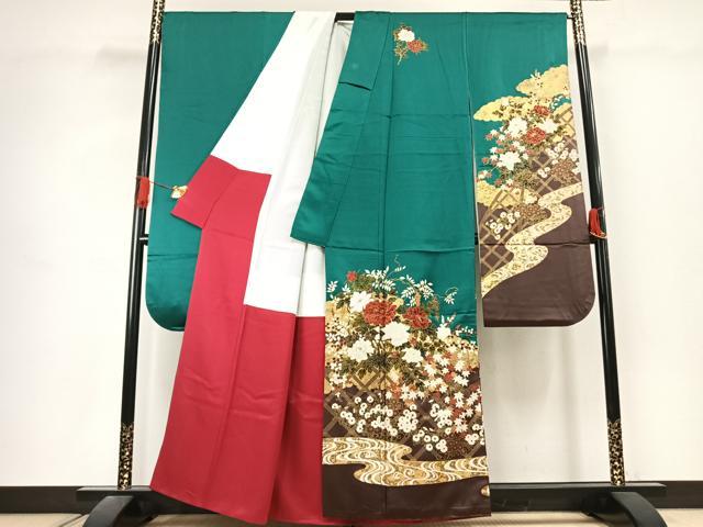 平和屋着物●豪華振袖 草花文 金彩 正絹 逸品 AABK1043fy