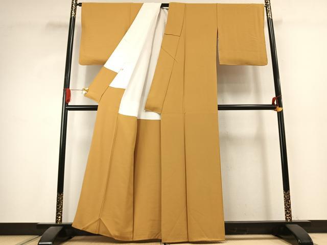 平和屋着物●上質な色無地 山吹茶色 正絹 逸品 AABK1045fy