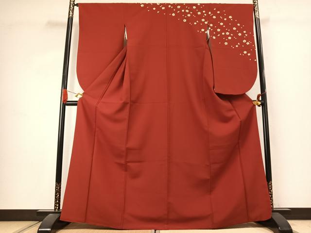 平和屋着物●小振袖 二尺袖 舞桜文 金彩 洗える着物 AABK1046fy