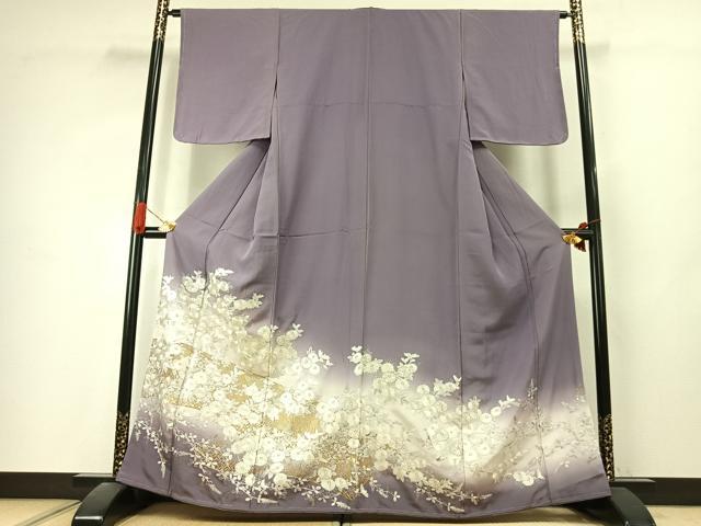 平和屋着物●豪華色留袖 総刺繍 草花文 暈し染め 金糸 正絹 逸品 AABK1048fy