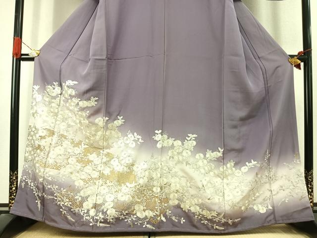 平和屋着物●豪華色留袖 総刺繍 草花文 暈し染め 金糸 正絹 逸品 AABK1048fy