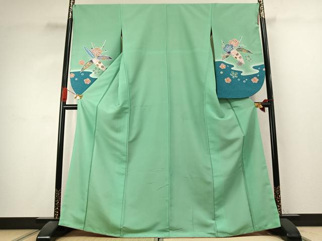 平和屋着物●小振袖 二尺袖 舞花文 暈し染め 金彩 洗える着物 AABK1051fy