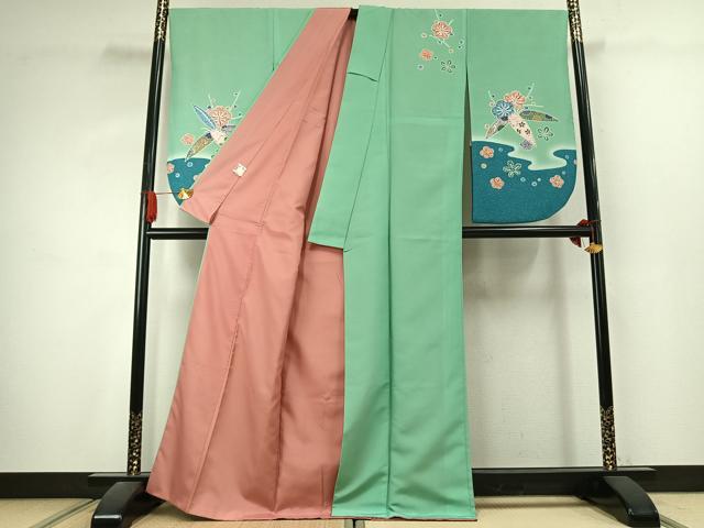 平和屋着物●小振袖 二尺袖 舞花文 暈し染め 金彩 洗える着物 AABK1051fy