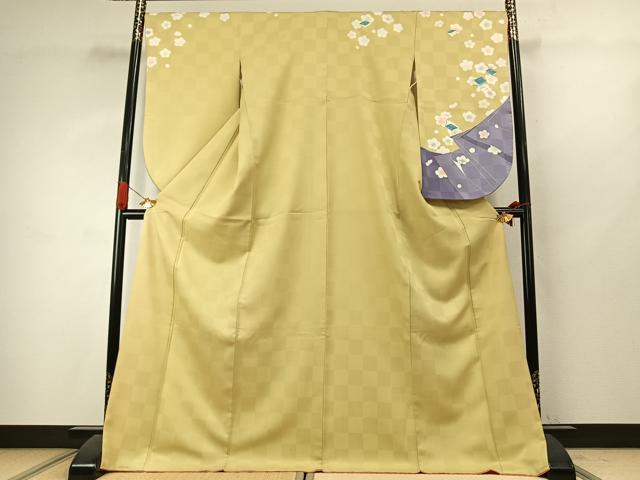 平和屋着物●小振袖 二尺袖 冊子花文 金彩 洗える着物 AABK1054fy