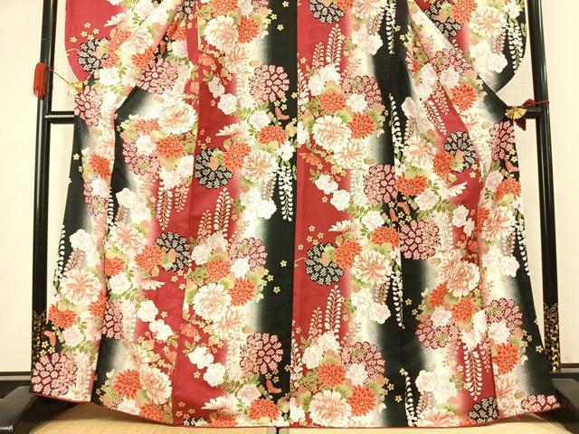 平和屋着物●H・L(アッシュエル) HENRI-LUC CHAPUIS 小振袖 二尺袖 草花文 暈し染め 金彩 洗える着物 AABK1055fy