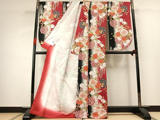 平和屋着物●H・L(アッシュエル) HENRI-LUC CHAPUIS 小振袖 二尺袖 草花文 暈し染め 金彩 洗える着物 AABK1055fy