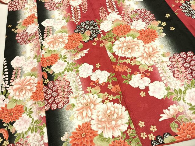 平和屋着物●H・L(アッシュエル) HENRI-LUC CHAPUIS 小振袖 二尺袖 草花文 暈し染め 金彩 洗える着物 AABK1055fy