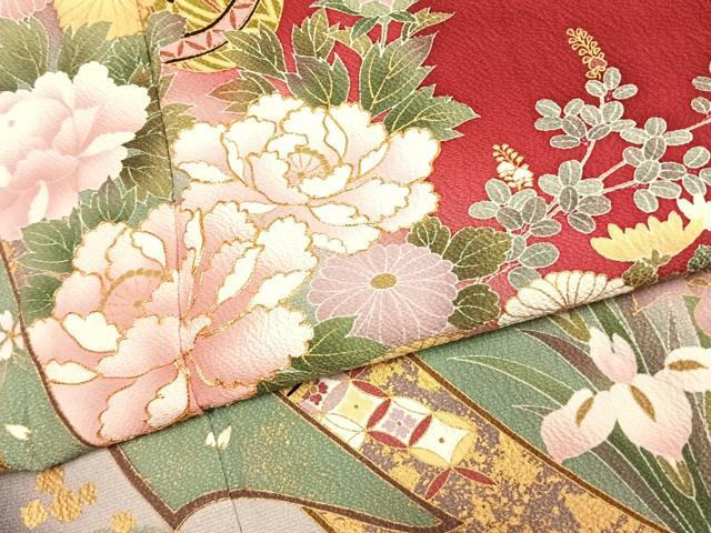 平和屋着物●豪華振袖 駒刺繍 草花毬文 暈し染め 金彩 正絹 逸品 AABK1056fy