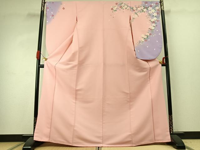 平和屋着物●小振袖 二尺袖 舞桜文 暈し染め 金彩 洗える着物 AABK1062fy