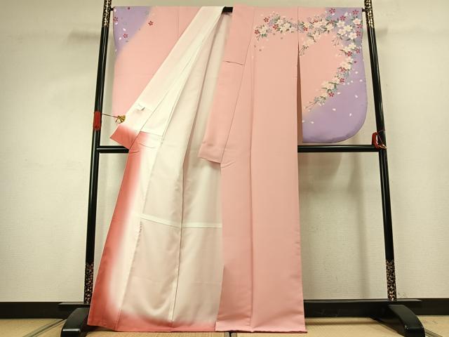 平和屋着物●小振袖 二尺袖 舞桜文 暈し染め 金彩 洗える着物 AABK1062fy