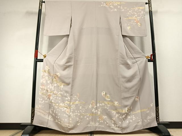 平和屋着物●訪問着 駒刺繍 枝梅文 金彩 正絹 逸品 AABK1066fy