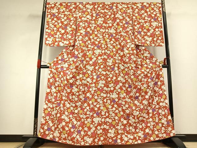 平和屋着物●上質な小紋 枝梅文 金彩 正絹 逸品 AABK1075fy