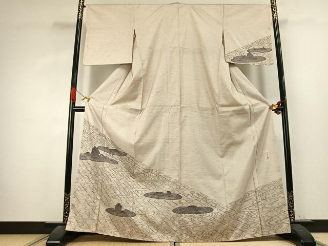 平和屋着物●本場染大島紬 訪問着 作家物 石庭 正絹 逸品 AABK1082fy