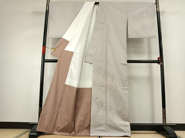 平和屋着物●本塩沢 訪問着 草花文 正絹 逸品 AABK1086fy
