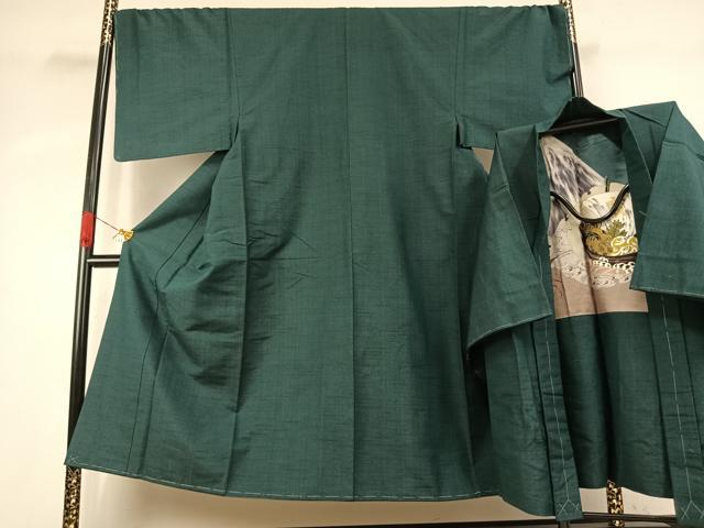 平和屋着物●男性 紬 アンサンブル 色無地 鉄色 正絹 逸品 未使用 AABK1088fy